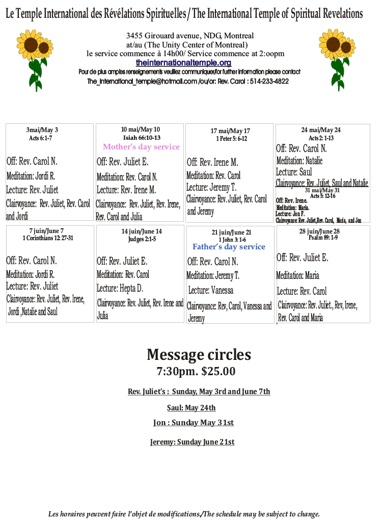 Access the Summer 2026 Schedule - The International Temple of Spiritual Revelations